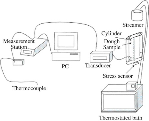 FIGURE 1 Schematic diagram of instrument used to make pressure-volume measurements on dough.