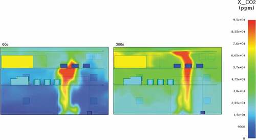 Figure A11. Carbon dioxide concentrations at 60 and 300 seconds respectively.