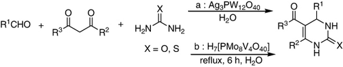 Scheme 19. Biginelli three-component condensation of aldehyde, β-keto ester, and urea to afford 3,4-dihydropyrimidinones.