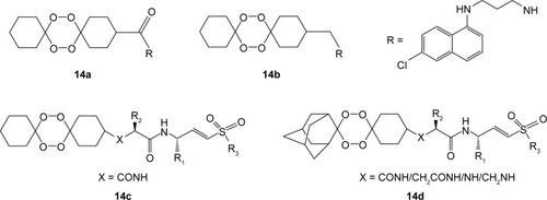 Figure 14 Tetraoxaquines and related hybrid analogs.