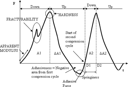 Figure 1 Generalized instrumental texture profile curve obtained with the General Foods Texturometer (CitationSzczesniak, 2002)