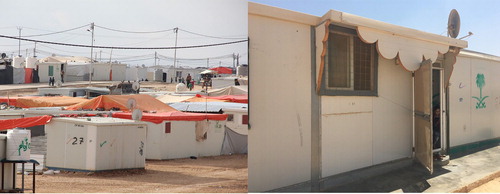 Figure 1. Zaatari Camp, Jordan – The layout of the camp is organic as a result of refugees moving around caravans, adaptations made included decorative elements. Left image credit: S.T. Coley.