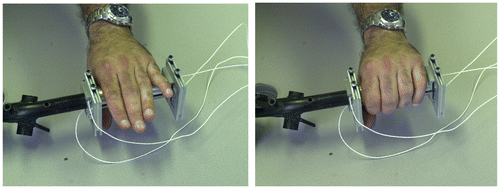 Figure 5. Hand on handle mounted on the handle-bar, with (left) no grasping, (right) grasping.