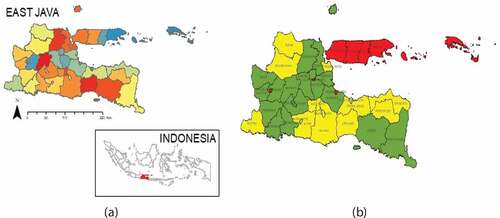 Figure 1. (a) Selected province as case study in this research and (b) corn productivity in case study’s districts
