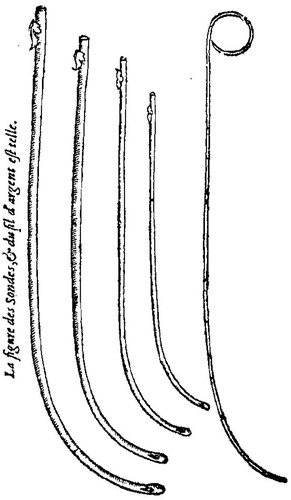Figure 1. Tubular silver catheters devised by Ambroise Paré (1510–1590), with long gentle curves (they are known as coudé catheters) to permit easier insertion [Citation8].