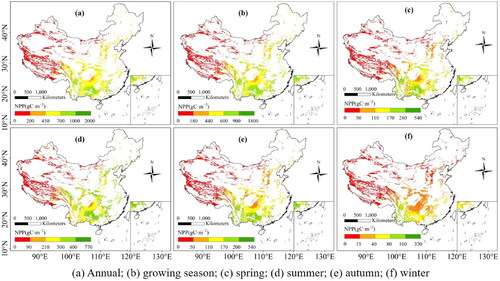 Figure 3. Spatial distribution of NPP in karst area of China at different growth stages.