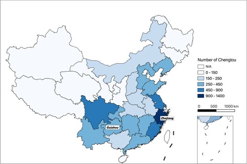 Figure 4. Number of chengtou by province, 2018.Data source: China Banking Regulatory Commission (CBRC).