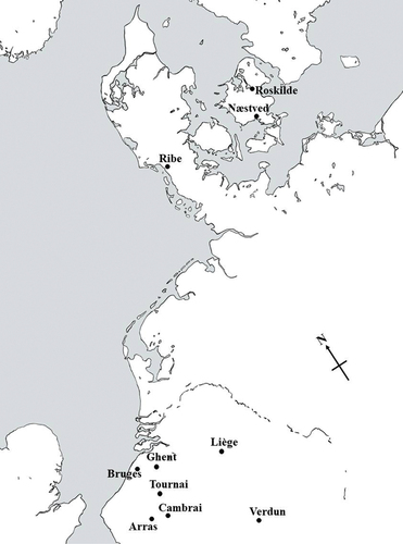 Figure 2. Map of the Low Countries and Denmark. (Image created by Ben Allport).