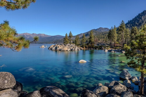 Lake Tahoe and forested surroundings.
