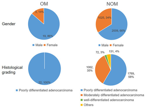 Figure 1 Clinical characteristics of gastric adenocarcinoma OM patients and NOM patients.