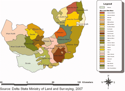 Figure 1. Burutu local government area within delta state.