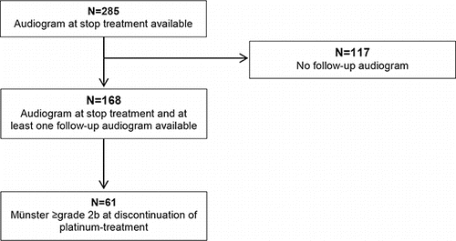 Figure 1. Flow chart of childhood cancer survivors with hearing impairment at discontinuation of treatment.