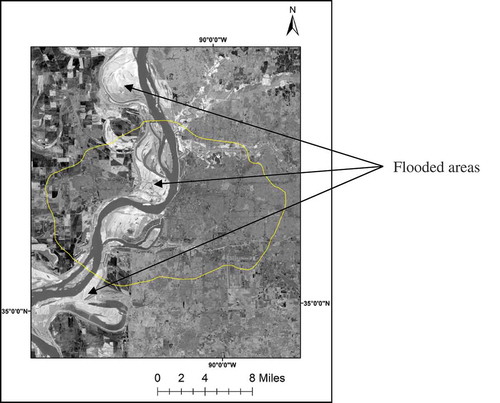 Figure 13. Memphis area, bright pixels near river depicting actual flooding.