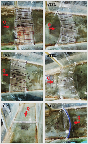 Figure 6. The physical model of linear, labyrinth, trapezoidal and triangular weirs (arc and linear plan) in this study.