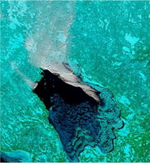 Fig. 4 MODIS-Terra colour composite image over Lake Ladoga on 28 January 2012 9:20 UTC. The dark colour in the northern part of the lake shows the ice-free part. South of it, an area of fractional ice can be seen. The white plume of the low-level cloud cover on the northeastern part of the lake is spreading northward.