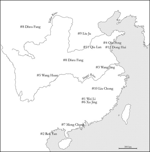 Figure 3. Spatial distribution of the benevolent officials according to the Hou Hanshu