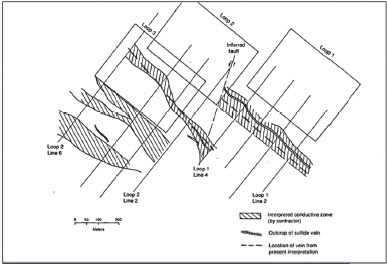 Figure 10. Crone DEEPEM coverage over shallow portion of Rosario vein system (Wilt 1991).