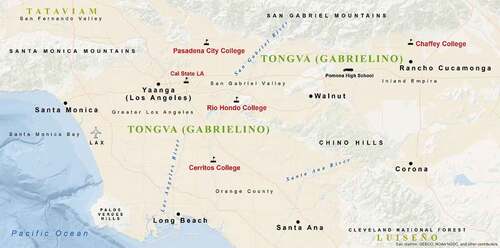 Figure 1. Map showing the sites mentioned in this paper in the Tongva (Gabrielino) territory. Map created by Santiago Andrés Garcia using ArcGIS ArcMap™