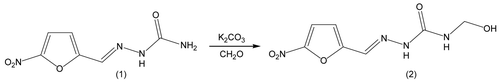 Figure 2.  Synthesis of NFOH. (1) Nitrofurazone (NF) and (2) hydroxymethylnitrofurazone (NFOH).