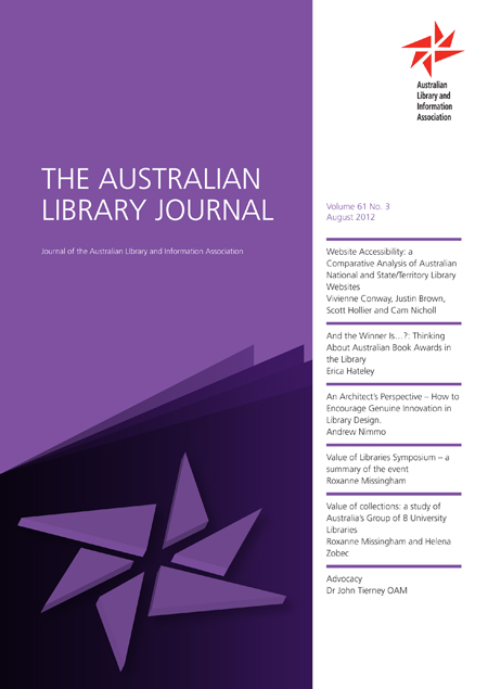 Cover image for The Australian Library Journal, Volume 61, Issue 3, 2012