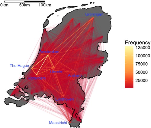 Figure 2. Observed spatial organization of the Netherlands based on the pattern of toponym co-occurrences.