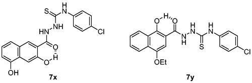 Figure 3. Potential cyclic structures through an internal hydrogen bond in 7x and 7y.