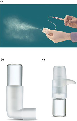 Figure 7. a) Trachospray, b) Ecomyst90® and c) SoftBreezer® (Published with permission from Medspray).
