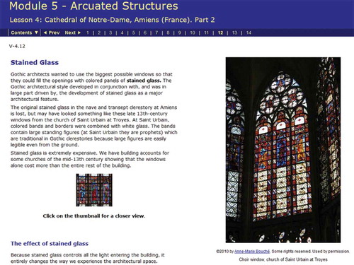 Figure 1. Screen capture from ARH 2000, showing the student view of one page from a lesson written in Softchalk. Reprinted with permission of Anne-Marie Bouché.