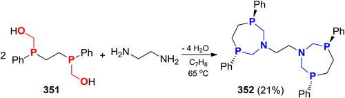 Scheme 203. Reaction of bis((hydroxymethyl)phenylphosphino)ethane with ethylenediamine.[Citation687]