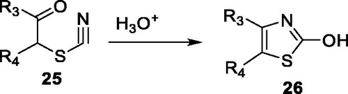 Scheme 9. Cyclization of α-thiocyanatoketones 25.