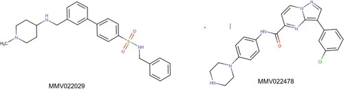 Figure 2. The structures of the MMV pharmacophores with schistosomicidal properties.