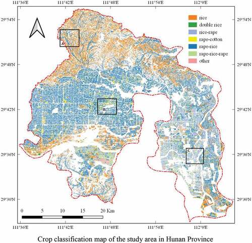 Figure 6. Results of parcel-based crop classification for Hunan using the proposed method.