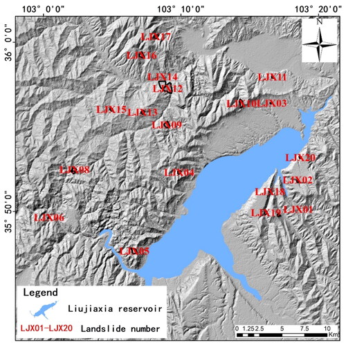 Figure 6. Interpretation and distribution map of landslides in Liujiaxia reservoir area.
