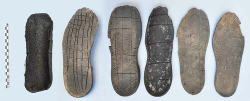 Figure 3. From a subaltern assemblage: soles made with rubber tires documented in a forced labour camp of the 1940s established for building The Valley of the Fallen, a fascist monument near Madrid. Author’s figure.