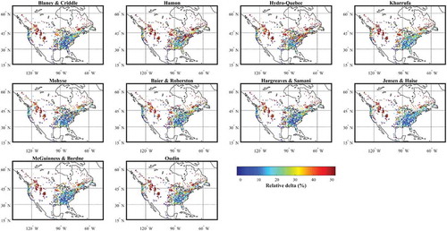 Figure 7. Relative delta between the reference period and the 2080 horizon for the 7Q10 metric with RCP 8.5