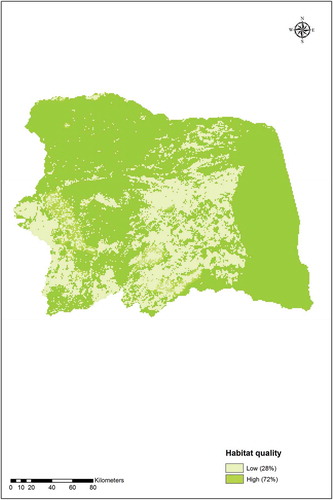 Figure 1. Habitat quality in the Vhembe Biosphere Reserve and the northern parts of Kruger National Park study areas.