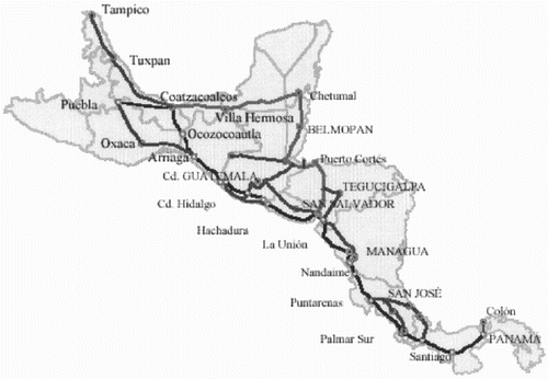 Figure 1. Source: Comision Tecnica de la Inicicative de Integracion Vial y Subgrupo de Apoyo Institucional, Informe sobre Inversiones y Financiamiento de la Red Internacional de Carreteras Mesoamericanas, Mexico, 2002.