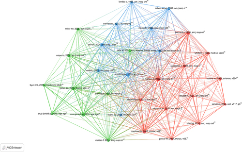 Figure 7 Visualization results of co-cited references related to COPD with sarcopenia.