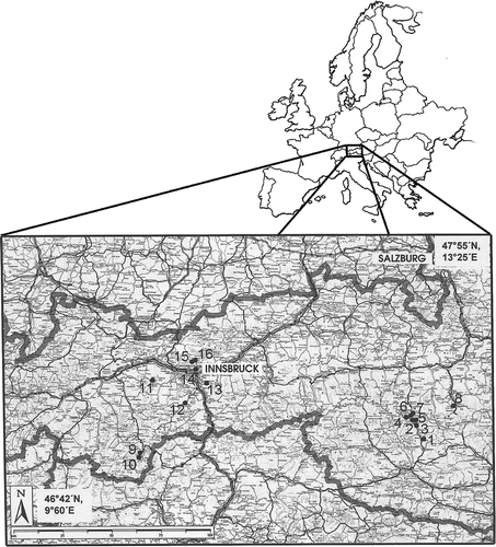 FIGURE 1 Map showing the location of the study sites. Refer to Table 1 for station numbers.