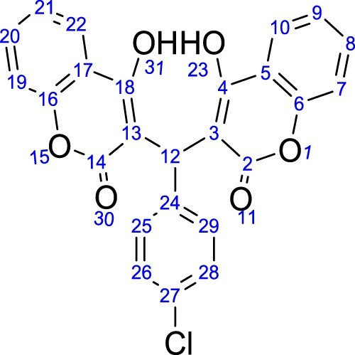 Figure 1. Atoms numbering used for NMR signals for dicoumarols.