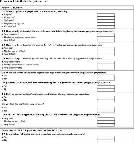 Figure S1 Questionnaire for women who have been prescribed progesterone for luteal support as part of fertility treatment.