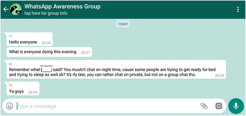 Figure 1. An example of students reminding one another about appropriate group chat etiquette
