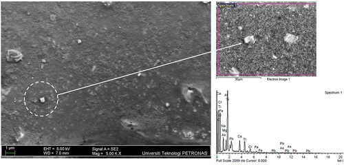 Figure 8. SEM and EDX analysis composition for sample GPHC26.