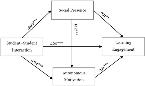 Figure 2 The structural equation model result of model 2(Student-student interaction as independent variable).