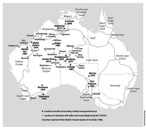 Figure 1. Location of Recordings and Interviews Undertaken with People who Knew Wanji-wanji.