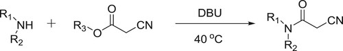 Scheme 3. Synthesis of amidation of alkyl cyanoacetates.