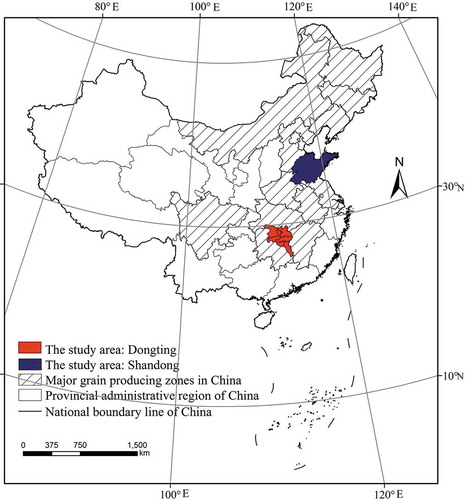 Figure 2. The locations of the study areas – – Shandong Province and the Dongting Lake Region.