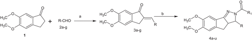 Scheme 1.  Protocol for synthesis. (a) Reagents: NaOH/EtOH and (b) R1CONHNH2.