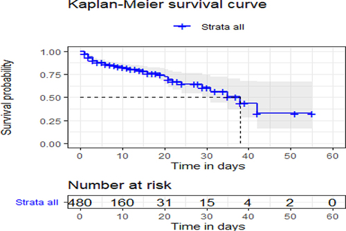 Figure 3 Overall survival probability of adult stroke patients admitted to JUMC.