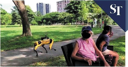 Figure 3. The robot dog, backed by a fleet of drones, to make sure citizens keep their social distances